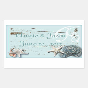 Pegatina Rectangular Elegante Stationery Beach Seashells
