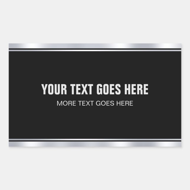 Pegatina Rectangular Elegante texto negro y plateado Agrega tu nombre M (Anverso)