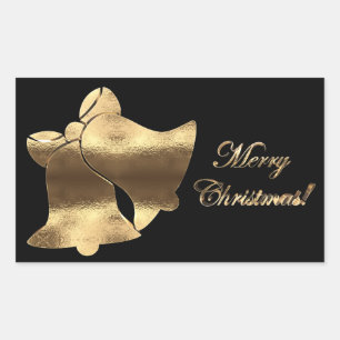 Pegatina Rectangular Elegantes campanas de Navidades de aspecto negro y