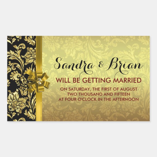 Pegatina Rectangular Elegantes damascos de oro negro y metálico (Anverso)