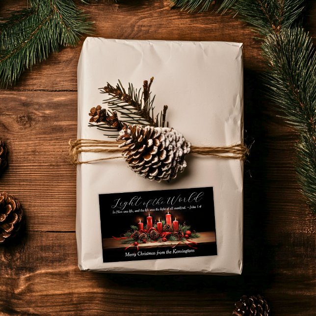 Pegatina Rectangular Elegantes Navidades Biblia contra la luz del mundo (Elegant Christmas Bible Verse Light of the World Rectangular Sticker)