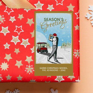 Pegatina Rectangular Elegantes Navidades de golf inspirados en la época