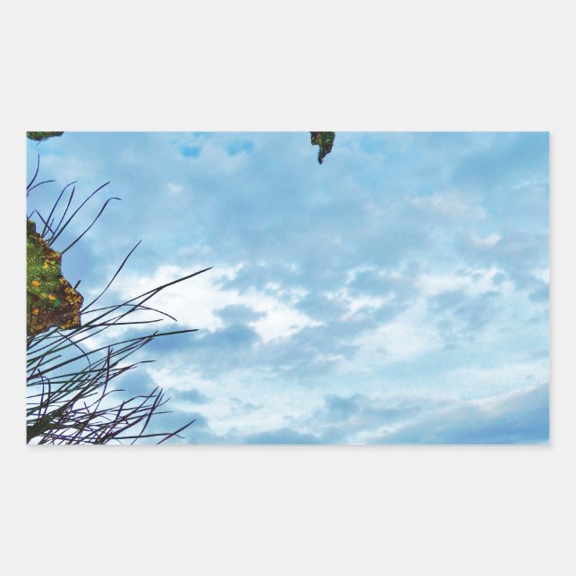 Pegatina Rectangular Elegantes Navidades Holly, cielo azul (Anverso)