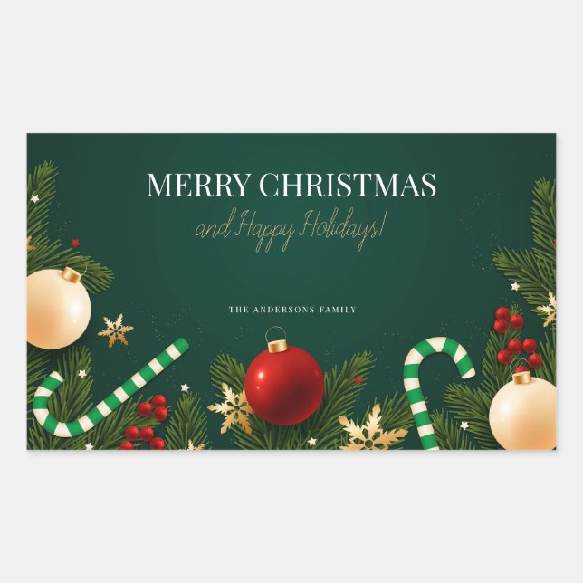 Pegatina Rectangular Elegantes Navidades verdes festivos (Anverso)