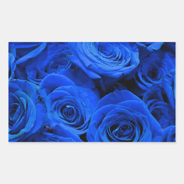 Pegatina Rectangular Elegantes rosas azules flores azules florales azul (Anverso)
