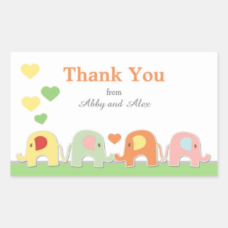 Pegatina Rectangular  Elephant Baby Shower Thank You