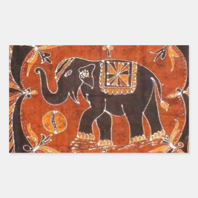 Pegatina Rectangular Elephant Batik (Anverso)