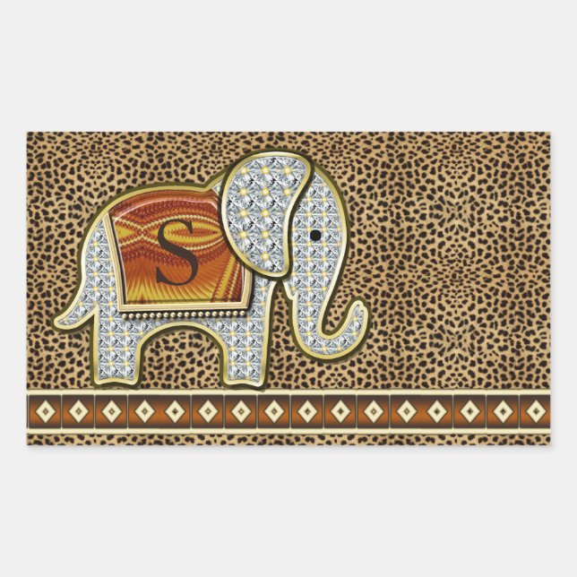 Pegatina Rectangular Elephant Walk Monograma Cheetah ID390 (Anverso)