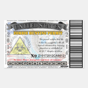 Pegatina Rectangular Elite Zombie Hunt Permit