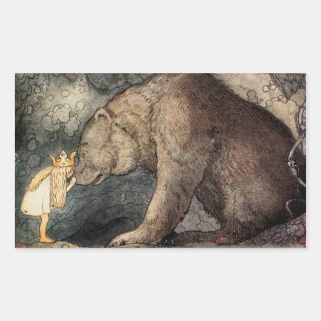 Pegatina Rectangular Ella besó la nariz del oso (Anverso)