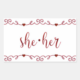 Pegatina Rectangular Ella en Doodles Rojos Fancy