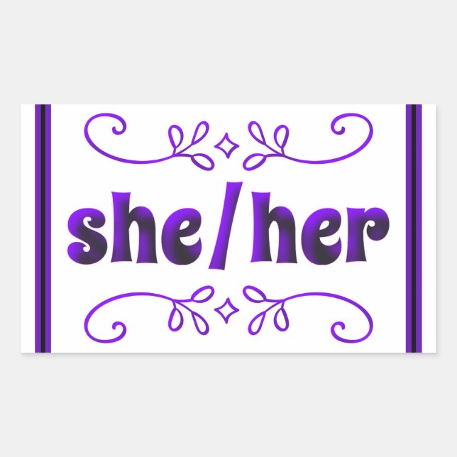 Pegatina Rectangular Ella pronuncia con garabatos morados (Anverso)