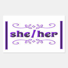 Pegatina Rectangular Ella pronuncia con garabatos morados