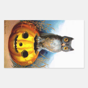 Pegatina Rectangular Ellen H. Clapsaddle: Lechuza Halloween