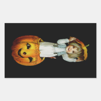 Pegatina Rectangular Ellen H. Clapsaddle: Niño en Calabaza