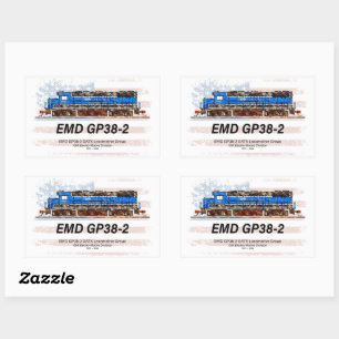 Pegatina Rectangular EMD GP38-2 Locomotora diesel y bandera estadounide