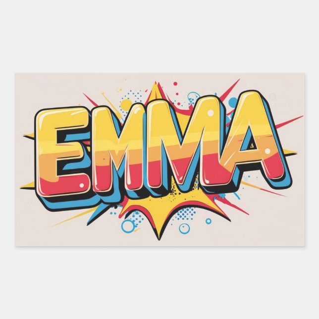 Pegatina Rectangular Emma con una explosión (Anverso)