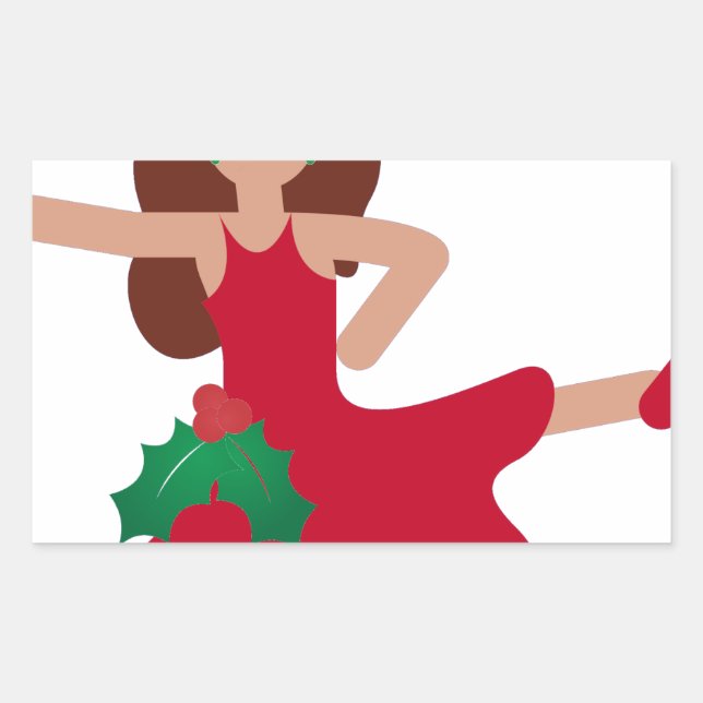 Pegatina Rectangular emoji de bailarina de flamenco de Navidad (Anverso)