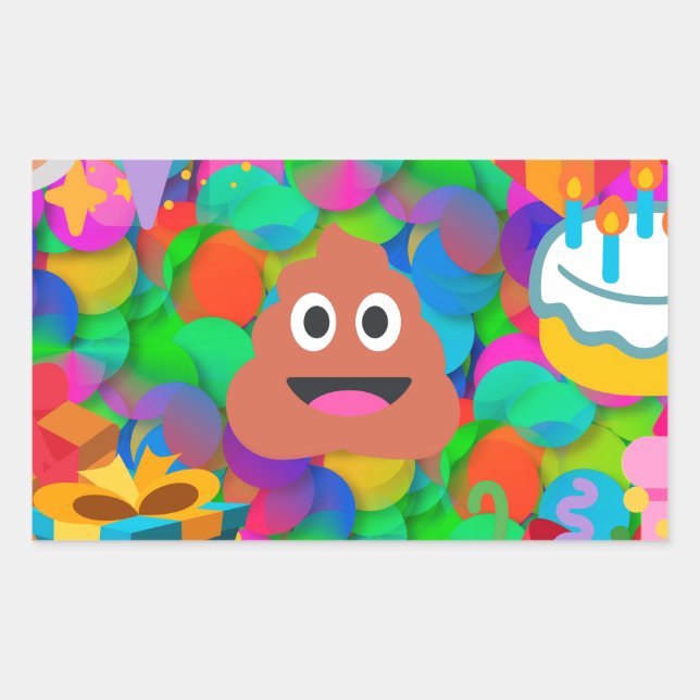 Pegatina Rectangular emoji de caca de cumpleaños feliz (Anverso)