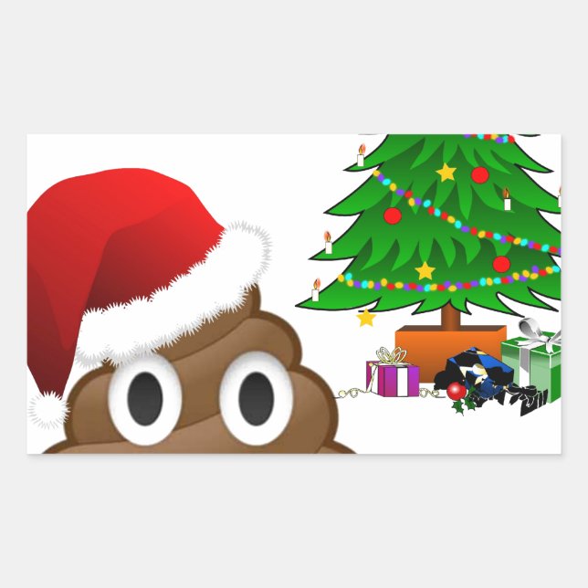 Pegatina Rectangular emoji de poo de navidades (Anverso)
