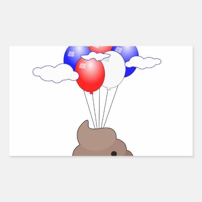 Pegatina Rectangular Emoji Poo Volando Con Globos (Anverso)