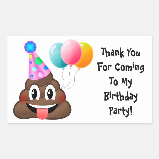 Pegatina Rectangular Emoji Poop Fiesta de Cumpleaños Gracias Pegatinas (Anverso)
