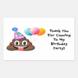 Pegatina Rectangular Emoji Poop Fiesta de Cumpleaños Gracias Pegatinas