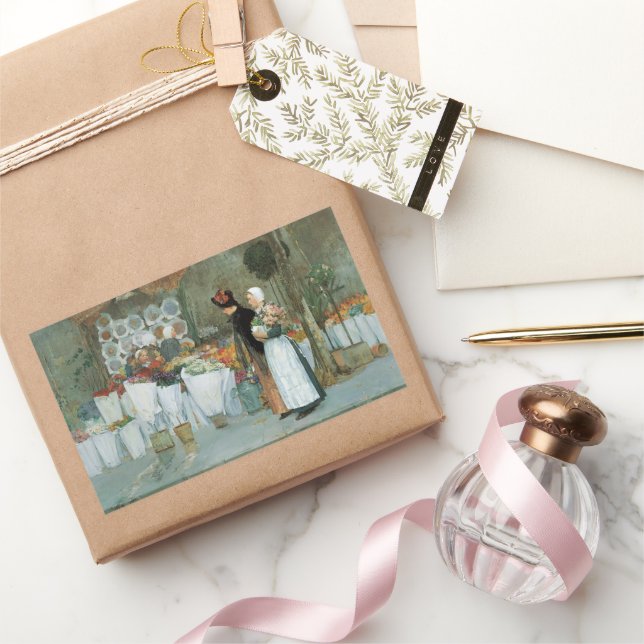 Pegatina Rectangular En La Florista de Childe Hassam, Arte Antiguo Exqu (Regalar)