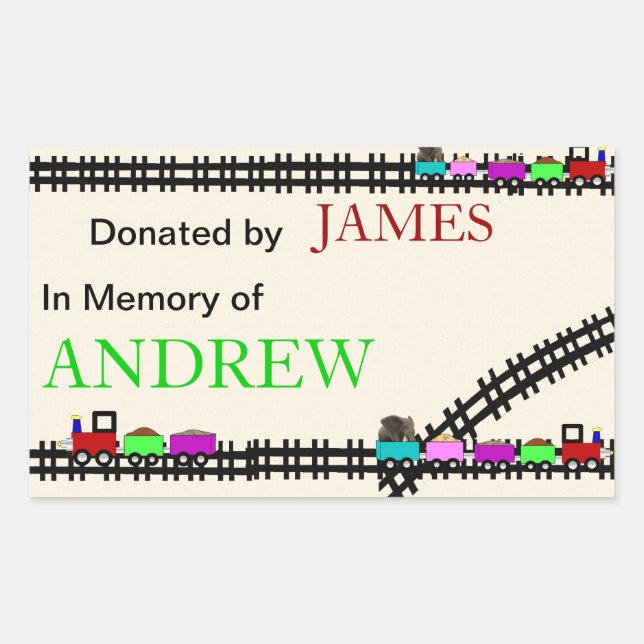 Pegatina Rectangular En memoria de las placas de trenes donadas (Anverso)