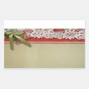 Pegatina Rectangular Encaje de Rosa Antigua Arpillera Roja Victoriana R