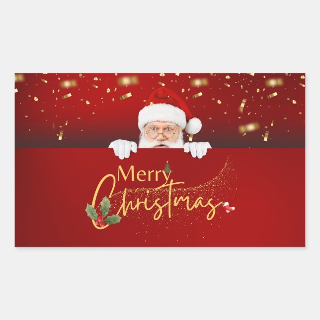 Pegatina Rectangular Encantador Santa Claus Feliz Navidad (Anverso)