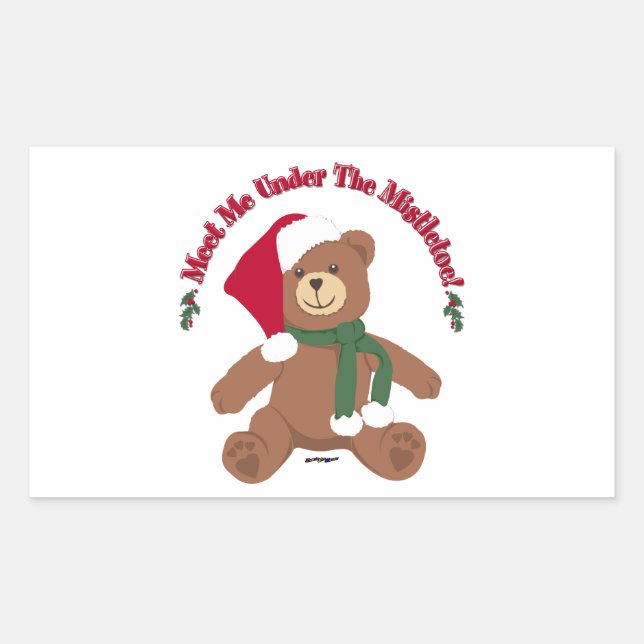 Pegatina Rectangular ¡Encuéntrame Bajo El Mistletoe! Navidades Teddy Be (Anverso)