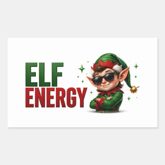 Pegatina Rectangular 🧝 Energía de Elfo Cita Divertida de Navidad ⭐ (Anverso)