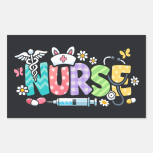 Pegatina Rectangular Enfermera de Pascua adorable Humor médico