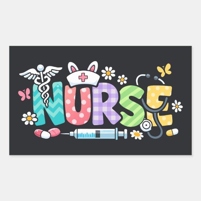Pegatina Rectangular Enfermera de Pascua adorable Humor médico (Anverso)