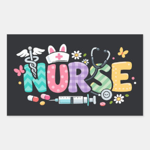 Pegatina Rectangular Enfermera de Pascua adorable Humor médico