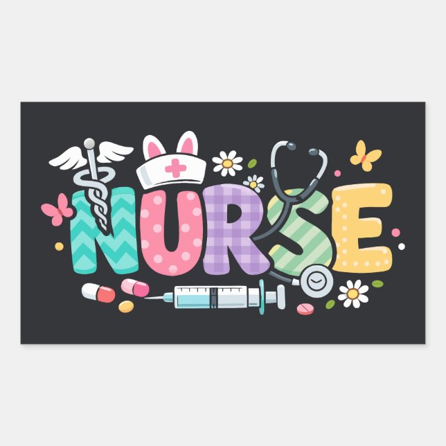 Pegatina Rectangular Enfermera de Pascua adorable Humor médico (Anverso)