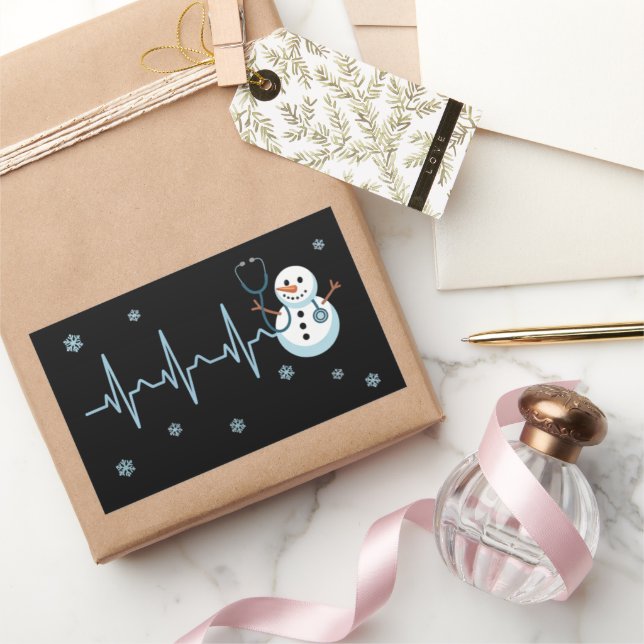 Pegatina Rectangular Enfermera del latido Muñeco de nieve Navidad  (Regalar)