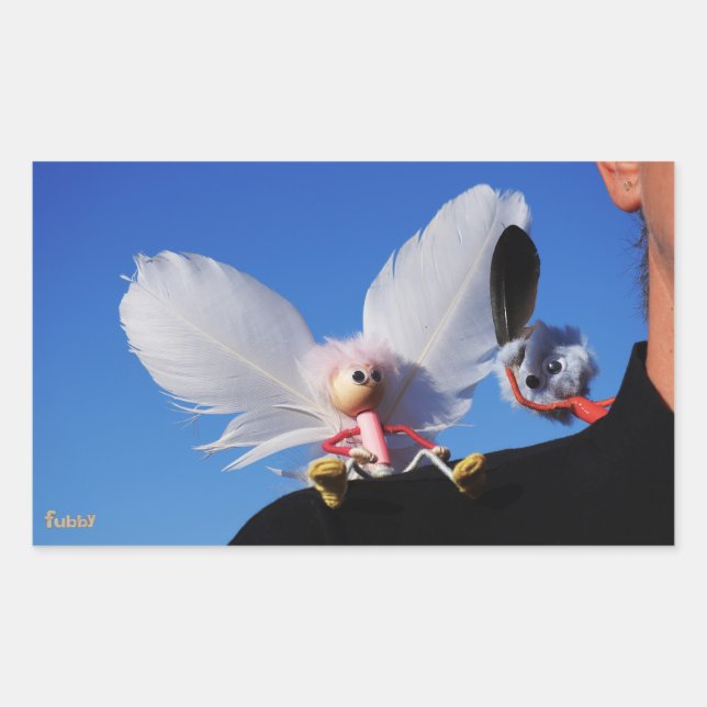 Pegatina Rectangular Engel fubby op mijn schouder met uitdagend Monster (Anverso)