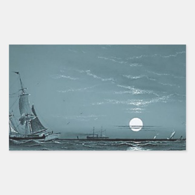 Pegatina Rectangular Entrada al puerto con luz de luna de Marcus Larson (Anverso)