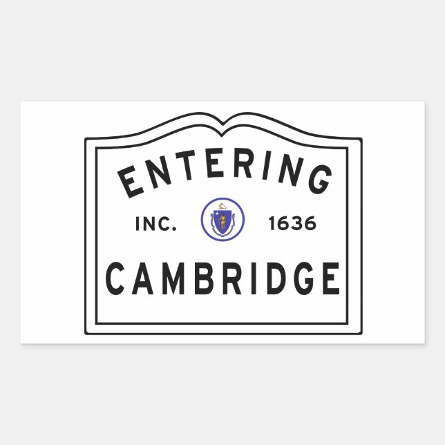 Pegatina Rectangular Entrando en Cambridge Massachusetts (Anverso)