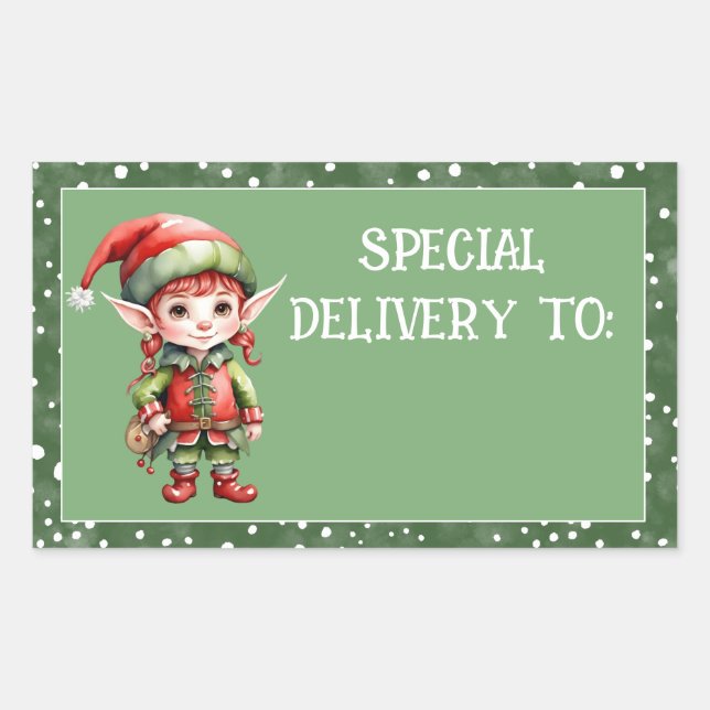 Pegatina Rectangular entrega especial de elf lindo personalizada (Anverso)