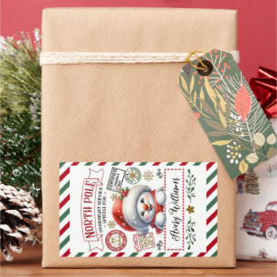 Pegatina Rectangular Entrega especial de Navidades Snowman de Sant