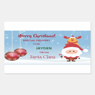 Pegatina Rectangular Entrega especial de Santa Claus, Rudolph