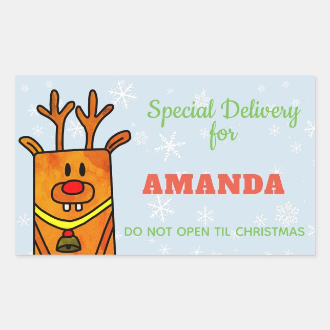 Pegatina Rectangular Entrega especial - Divertidos Navidades de renos (Anverso)