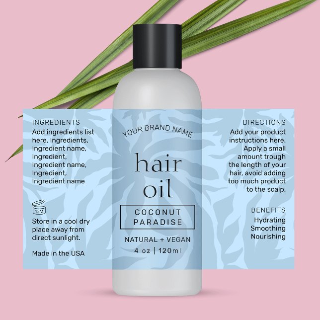 Pegatina Rectangular Envoltura de frasco de 4 OZ azul claro moderno alr (Modern light blue cosmetic bottle wrap around label with fully editable text & colors)