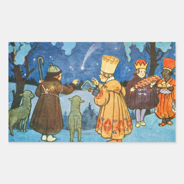 Pegatina Rectangular Epiphany Three Kings from the East by Zdenek Guth  (Anverso)