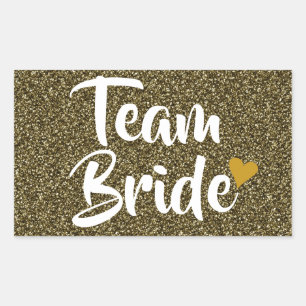 Pegatina Rectangular Equipo Novia Corazón Dorado Brillo