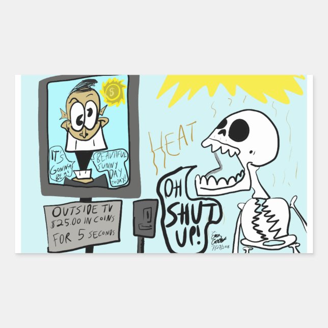 Pegatina Rectangular Erica Crooks Comics: Ola de calor veraniega / come (Anverso)