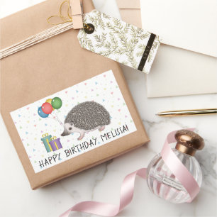 Pegatina Rectangular Erizo Pigmeo Africano - Feliz Cumpleaños